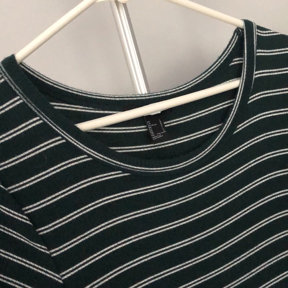 Forever 21 A Line Green Striped T Shirt Dress Sz L - Picture 6 of 6